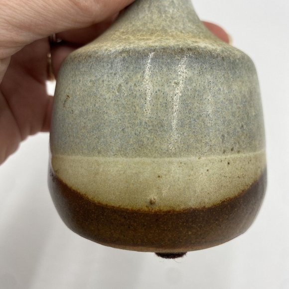 VINTAGE POTTERY CRAFT USA MID-CENTURY MODERN BUD VASE Earth Tones Original Label - Picture 5 of 9